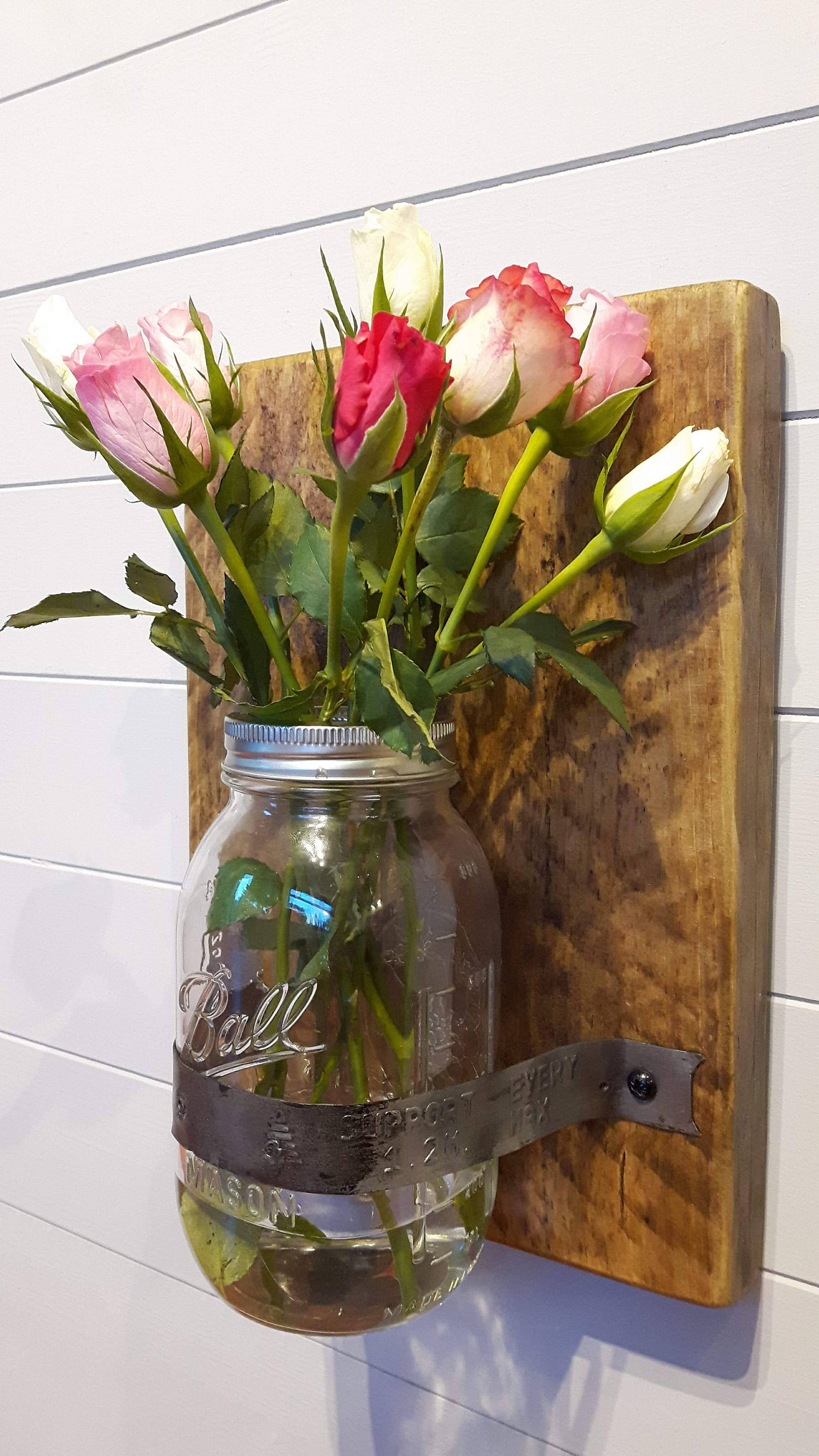Mason Jar Vase Wood Mounted Mason Jar Reclaimed Wood Etsy