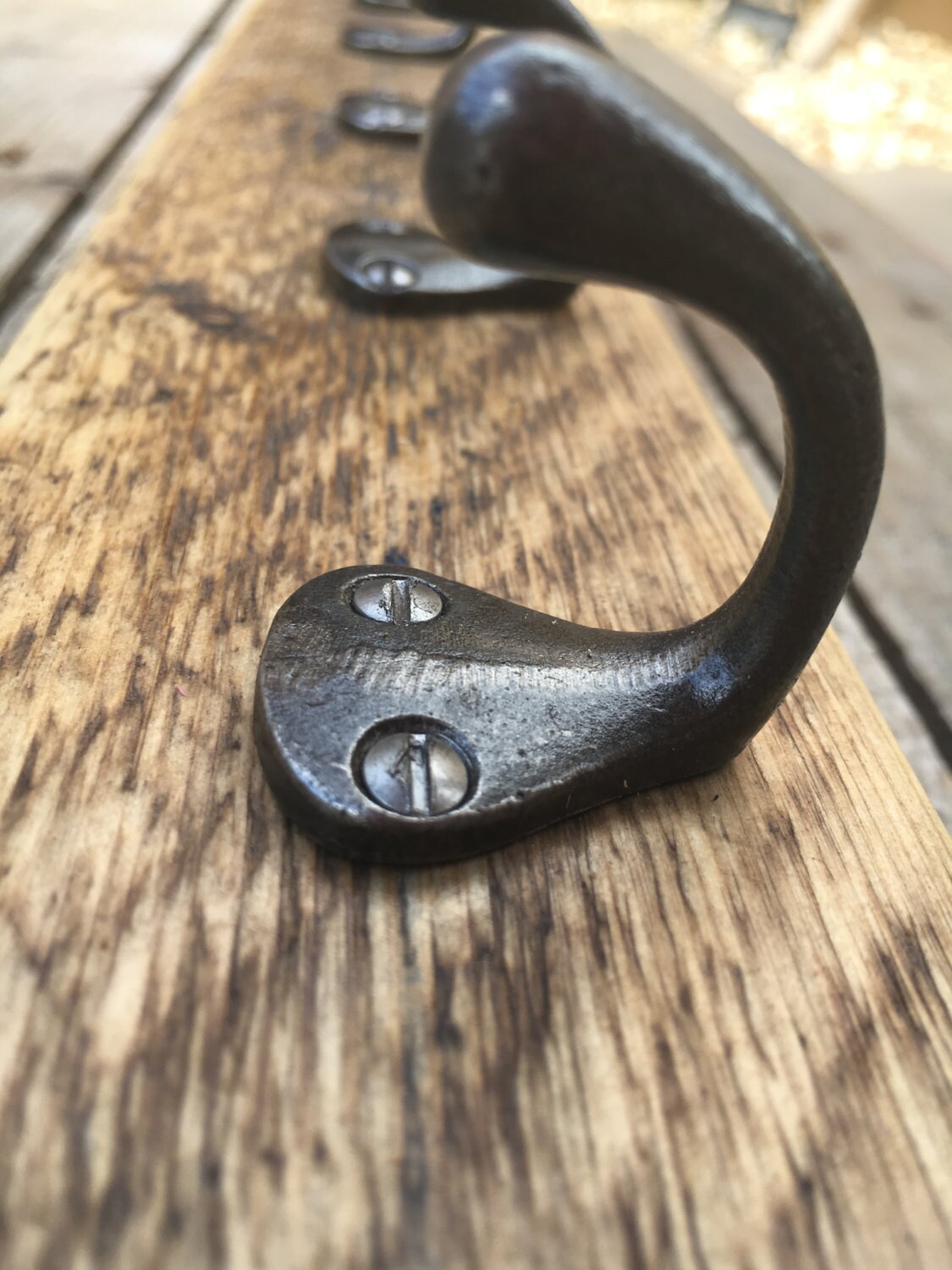 Tea Towel Rack Cast Iron Hooks Reclaimed Wood Apron Hanger Etsy