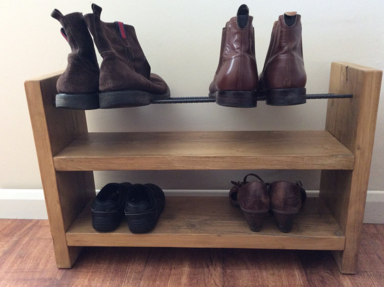 Shoe Rack Shoe Rack with steel rebar Reclaimed Wood Wood Etsy