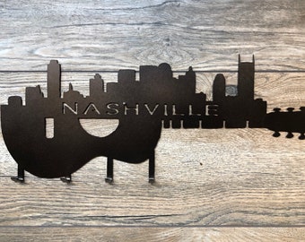 Llavero de guitarra con el horizonte de Nashville