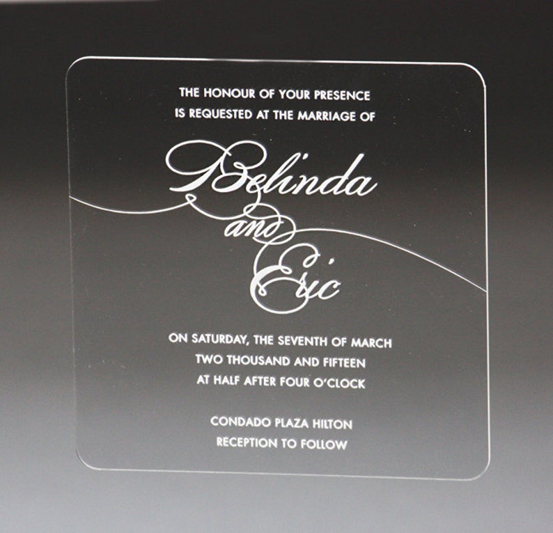 Clear Acrylic Invitations Engraved Etsy