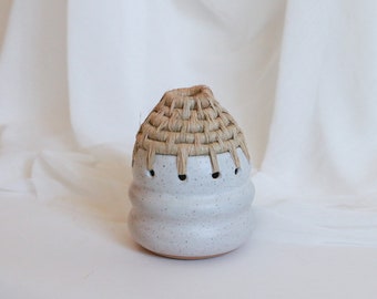 Small Wavy Ceramic and Woven Vase