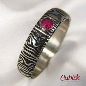 Rubwoodir damasteel ring with pink sapphire/engagement ring/damasteel ring/promise ring/wedding ring/love ring/unique and originale