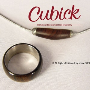 DamaWOOD set of necklace (damasateel and orient wood) and ring (wood on steel) for HER designed by Petr Kubíček