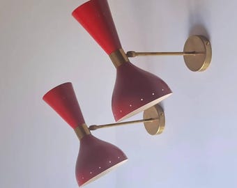 Par de lámparas apliques estilo Stilnovo Arredoluce Lumi Torlasco Guariche Sarfatti