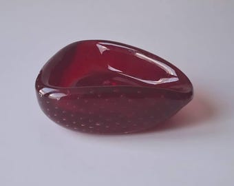 VENINI Gran Cuenco Vintage Cristal de Murano Bullicante Ácido firmado