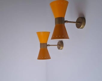 Par de lámparas apliques estilo Stilnovo Arredoluce Lumi Torlasco Sciolari Sarfatti