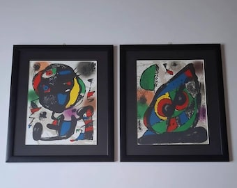 JOAN MIRO: Importante par de litografías antiguas en un hermoso marco.