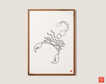 scorpion line art, scorpion print, scorpion poster, one line art, one line drawing, line art print, wall art prints, art prints trendy,goker