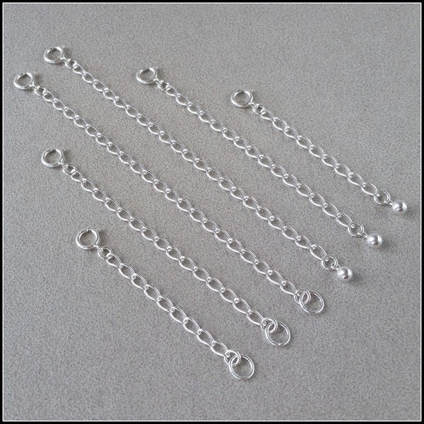 Adjustable Sterling Silver Extender Chain, 2 - 3 - 4 Inch or Custom, Necklace Bracelet Anklet, High Quality, Easy to Use, Ring or Ball Charm