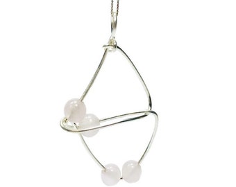 Unusual Rose Quartz and sterling silver pendant | pink rose quartz  | handcrafted pendant | unique necklace | one off designer uk