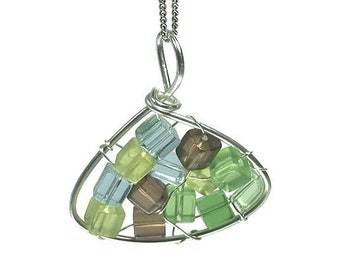 Contemporary necklaces with colourful glass beads and cubes with sterling silver chains pendants for women multi coloured uk modern unique