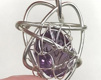 Faceted gemstone necklace amethyst, citrine and ametrine in sterling silver 925 one off design pendant with chain UK one of a kind