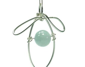 Aquamarine necklace handmade sterling silver unique pendant on chain handcrafted jewellery March birthstone, 19th wedding anniversary gift