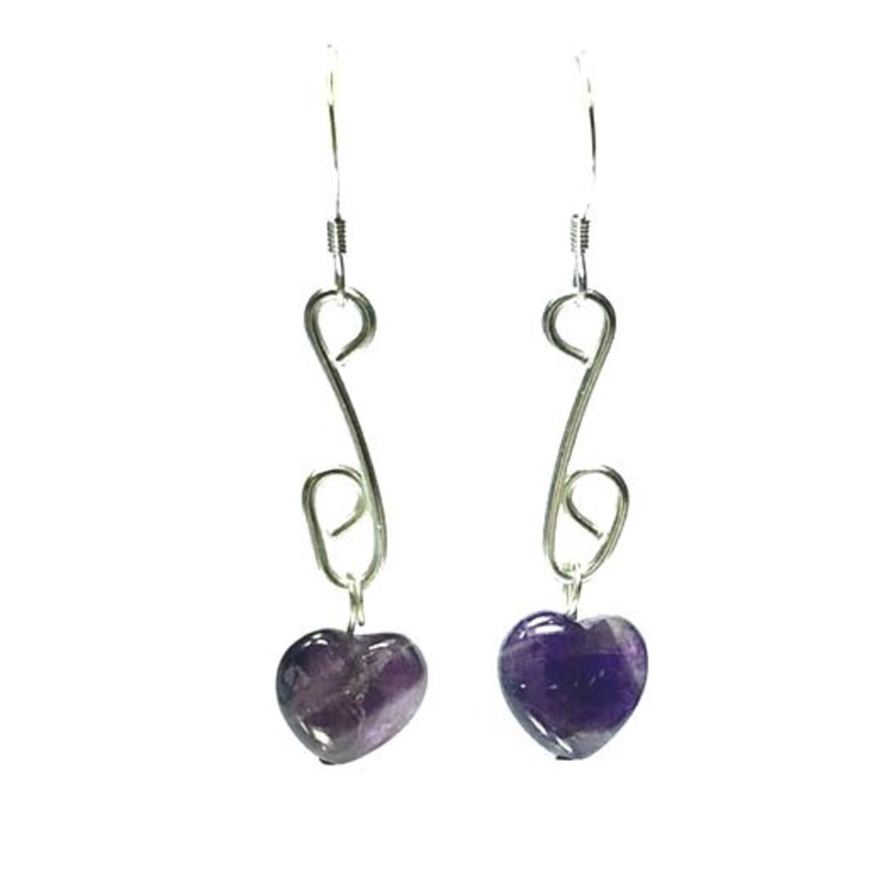 heart shaped amethyst drop earrings