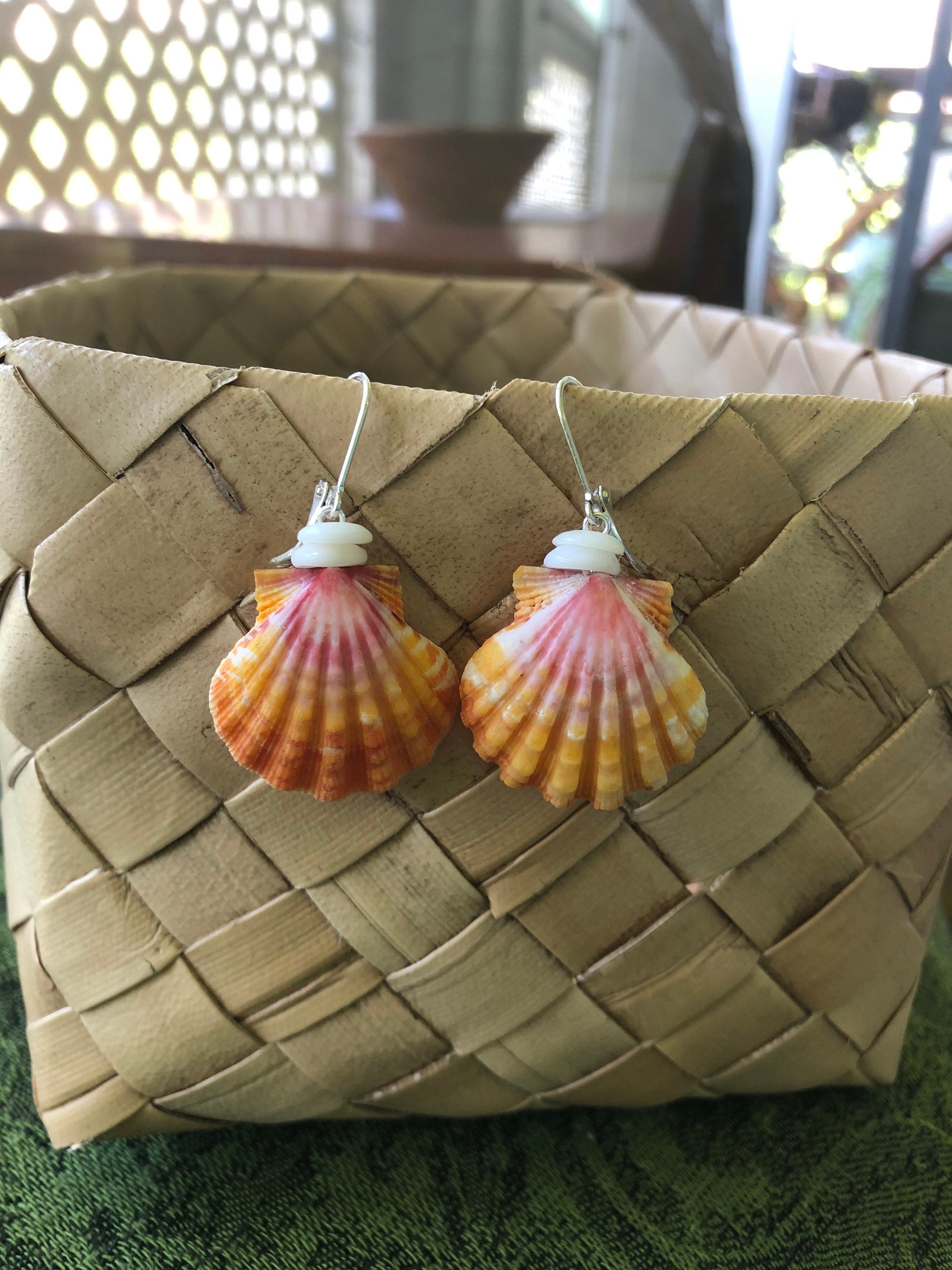 Erstaunliche Hot Pink und Orange Sunrise Shell Ohrringe mit | Etsy