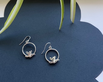 Magnolia Earrings Small Ring  in Sterling Silver for a trendy look with a floral touch jewelry