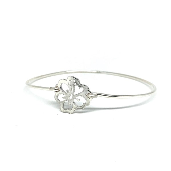 Bracelet jonc rigide fleur Hibiscus en Argent Sterling