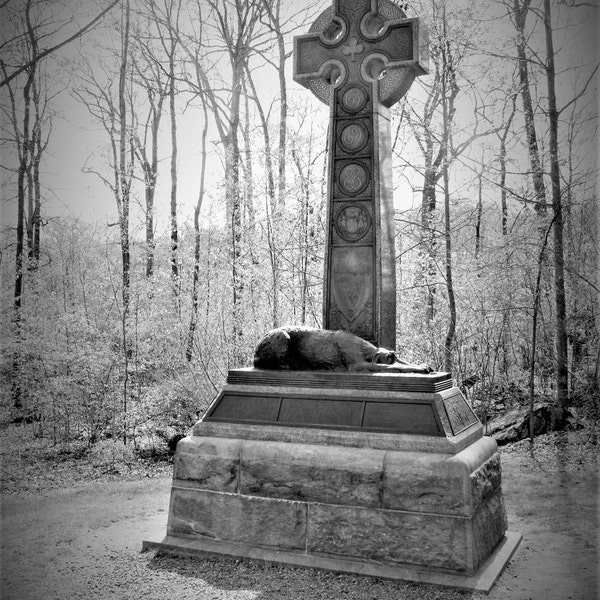 Irish Brigade Monument Gettysburg Black and White Photograph