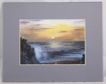 5" x 7" Beach Sunset Art Print Matted to 8" x 10"