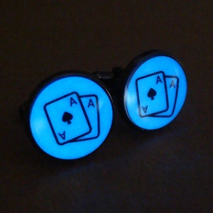 Brillantes gemelos ases / gemelos Poker / tarjetas del resplandor / as gemelos / brillantes gemelos regalo novio / esposo regalo / joyería de los hombres