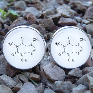 Glowing Cufflinks Caffeine Molecule / Coffee Jewelry / Glowing Molecule / Chemistry Cuff Links / Gift Boyfriend / Husband Gift / Men Jewelry