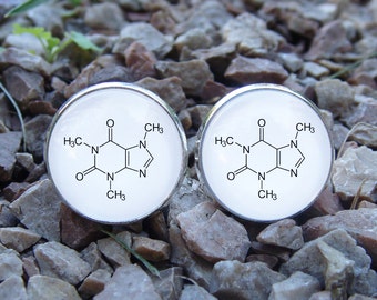 Glowing Cufflinks Caffeine Molecule / Coffee Jewelry / Glowing Molecule / Chemistry Cuff Links / Gift Boyfriend / Husband Gift / Men Jewelry