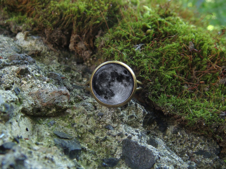 Glowing Moon Ring / Grey Moon / Moon Ring / Planet Ring / Glow in the dark / Glowing Ring / Handmade Ring / Cosmos Ring / Glows / Spase Ring image 2