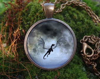Glow in the dark / Flying Dinosaur / Flying Dragon / Moon and Dinosaur / Black Dragon / Moon Pendant / Glowing Moon / Glow Necklace