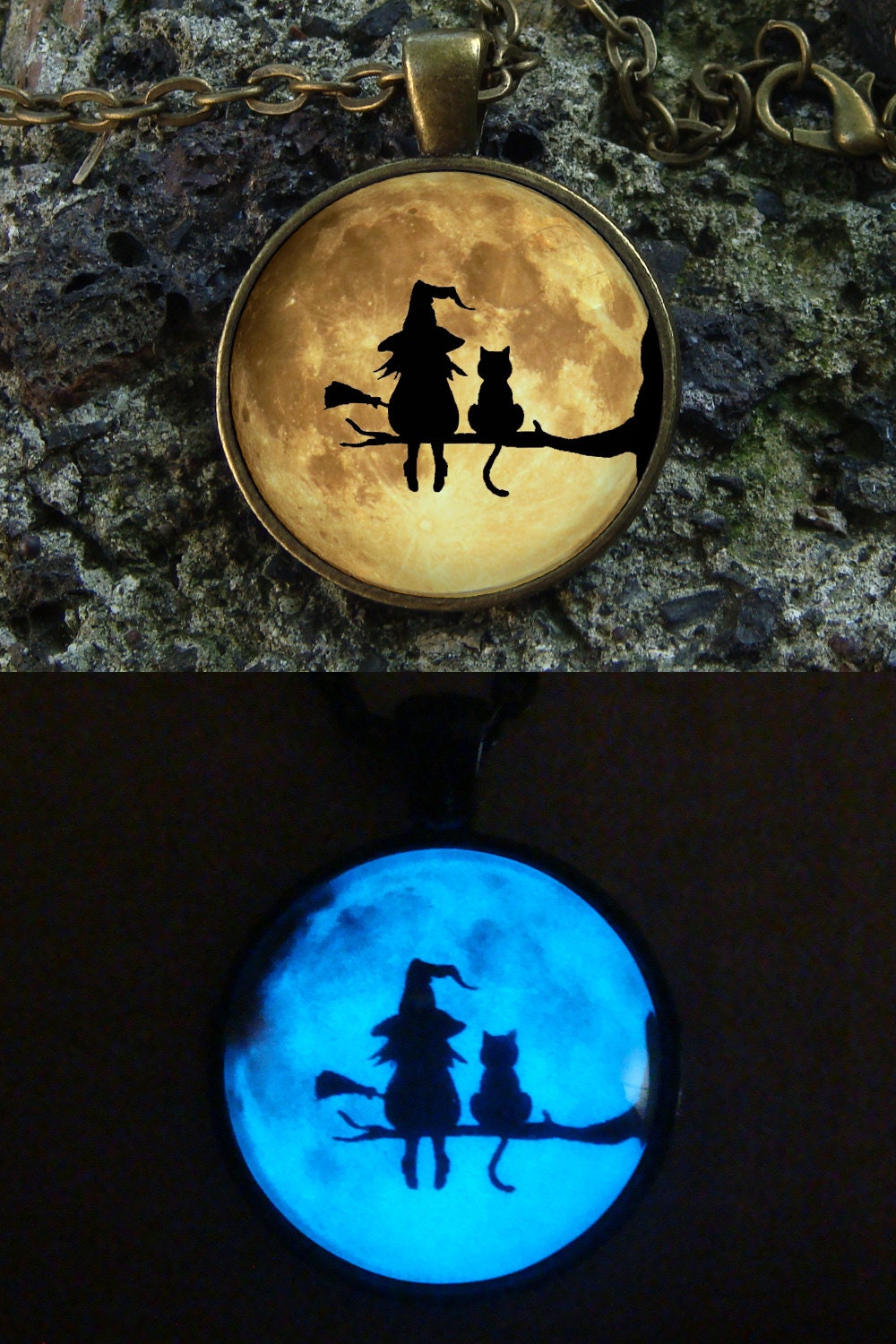Rckcu Glow in The Dark Silver Crescent Moon and Orb Necklace - Glowing Blue  Moon Charm - Magical Fantasy Fairy Glowing Necklace - Glow Jewelry