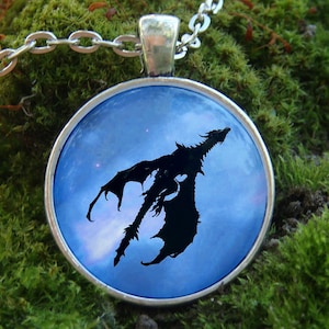 Glow in the dark / Black Dragon / Flying Dragon / Blue Sky / Glow Pendant / Dragon Pendant / Glow Necklace / Dragon in the Sky / Glowing