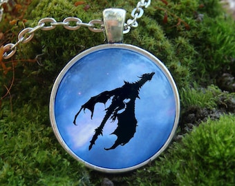 Glow in the dark / Black Dragon / Flying Dragon / Blue Sky / Glow Pendant / Dragon Pendant / Glow Necklace / Dragon in the Sky / Glowing