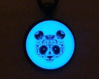 Glowing Necklace Head of Panda / Glow in the dark / Glowing jewelry / Glowing Pendant / Art Panda / Glowing / Bear Necklace / Panda Necklace