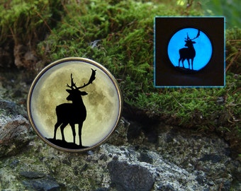 Deer and the Moon Glowing Ring / Glowing Moon / Moon Ring / Deer Ring / Reindeer / Glow in the dark / Yellow Moon / Glows Ring / Handmade