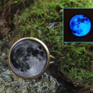 Glowing Moon Ring / Grey Moon / Moon Ring / Planet Ring / Glow in the dark / Glowing Ring / Handmade Ring / Cosmos Ring / Glows / Spase Ring image 1