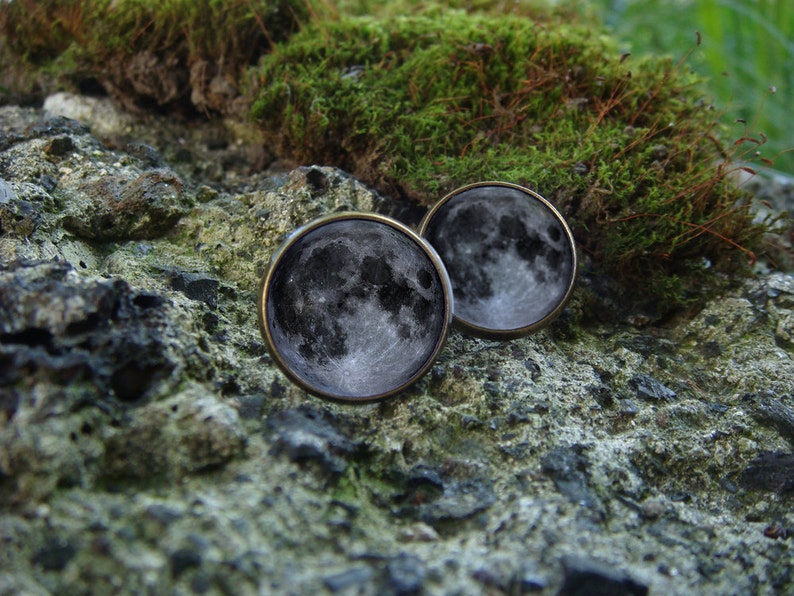 Glow in the dark Earrings / Glowing Moon / Glow Space / Glowing Jewelry / Stud Earrings / Glowing Earrings / Moon Earrings / Moon Jewelry image 2