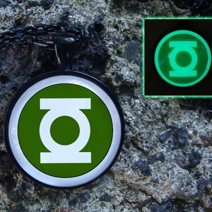 Green Glowing necklace Superhero jewelry Glow in dark Superhero pendant Comics necklace Super hero necklace Black necklace Bronze necklace