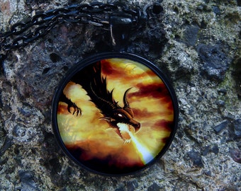 Glow in the dark / Dragon and Fire / Magic Dragon / Glow Pendant / Fantasy Dragon / Glow Necklace / Glowing Dragon / Fire / Dragon Pendant