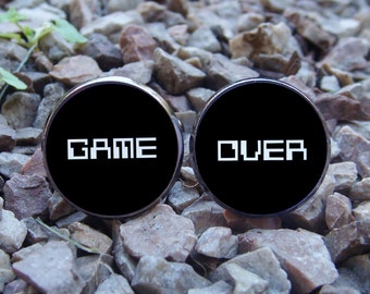 Glowing Game Over Cufflinks / Play Jewelry / Glowing Cufflinks / Gift Idea Cuff Links / Gift Boyfriend / Men Jewellery / Glow in the Dark