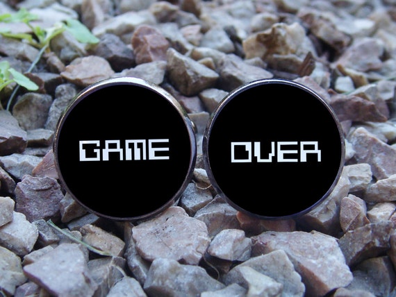 Glowing Game Over Cufflinks / Play Jewelry / Glowing Cufflinks / Gift Idea Cuff Links / Gift Boyfriend / Men Jewellery / Glow in the Dark