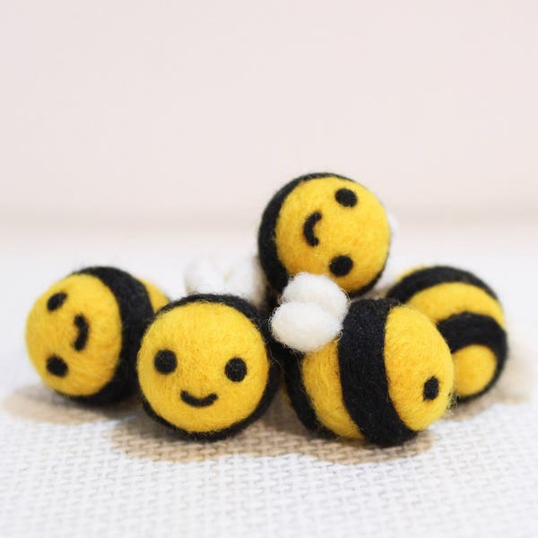 Cute Bee Keychain Phone Charm Kawaii Plush Needle Felted Wool Accessory Gift Christmas Stocking Stuffer Present Birthday