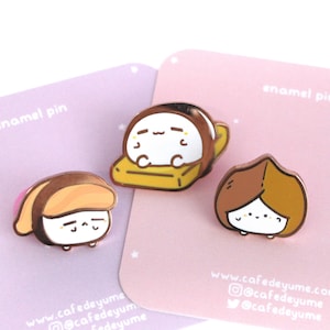 Sushi Buddies Enamel Pin, cute, kawaii, gift, lapel pin, salmon, tamago, egg, tofu, inari