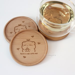 Have a sip with me wooden coaster, sprout kun, beech wood