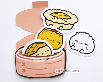 Dim Sum Cute Waterproof Vinyl Stickers (comes with steamer sticker pouch)