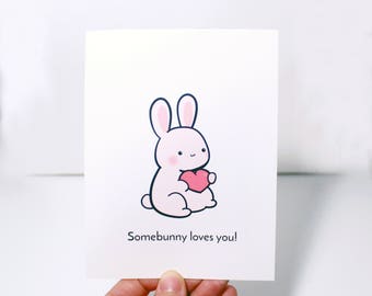 Some Bunny Loves You -- Kartka okolicznościowa, kartka walentynkowa, dla żony, kartka dla dziewczyny, dla męża, dla chłopaka, słodki króliczek, miłość