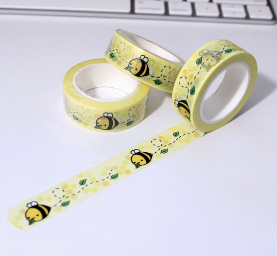 Bee Leaf Washi Tape, Cute Tape, Decorative, Honeycomb Kawaii 