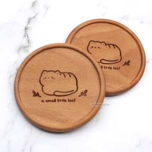 Little Cat Loaf wooden coaster, sprout kun, beech wood