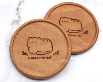 Little Cat Loaf wooden coaster, sprout kun, beech wood