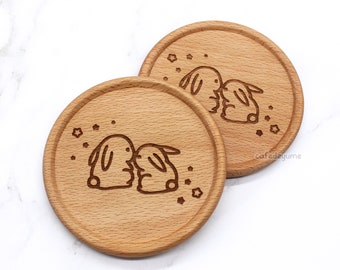 year of the rabbit wooden coaster, bunny, beech wood