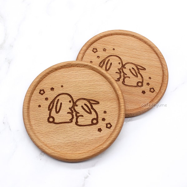 year of the rabbit wooden coaster, bunny, beech wood